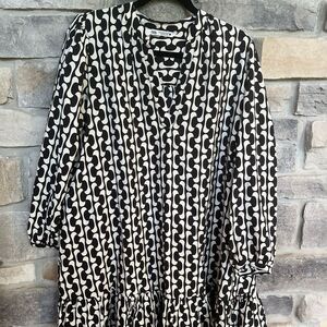 Zara Black and White Ruffle Hem Dress